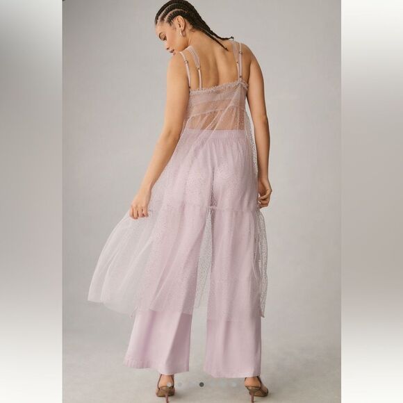 NEW By Anthropologie Sheer Dot Slip Tulle Dress Raindrop Purple Size Large - Picture 3 of 9